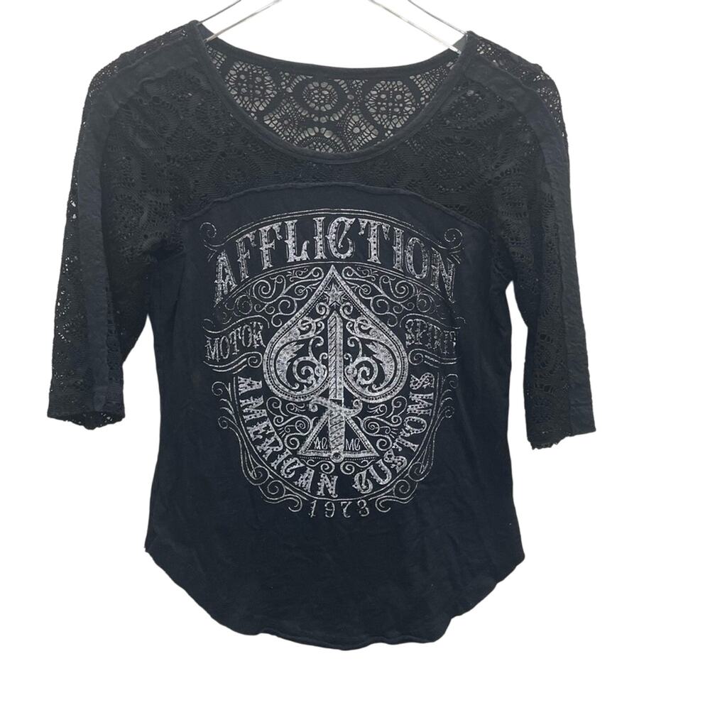 Unbranded Woman’s Black Lace Top 3/4 Sleeves Size Small